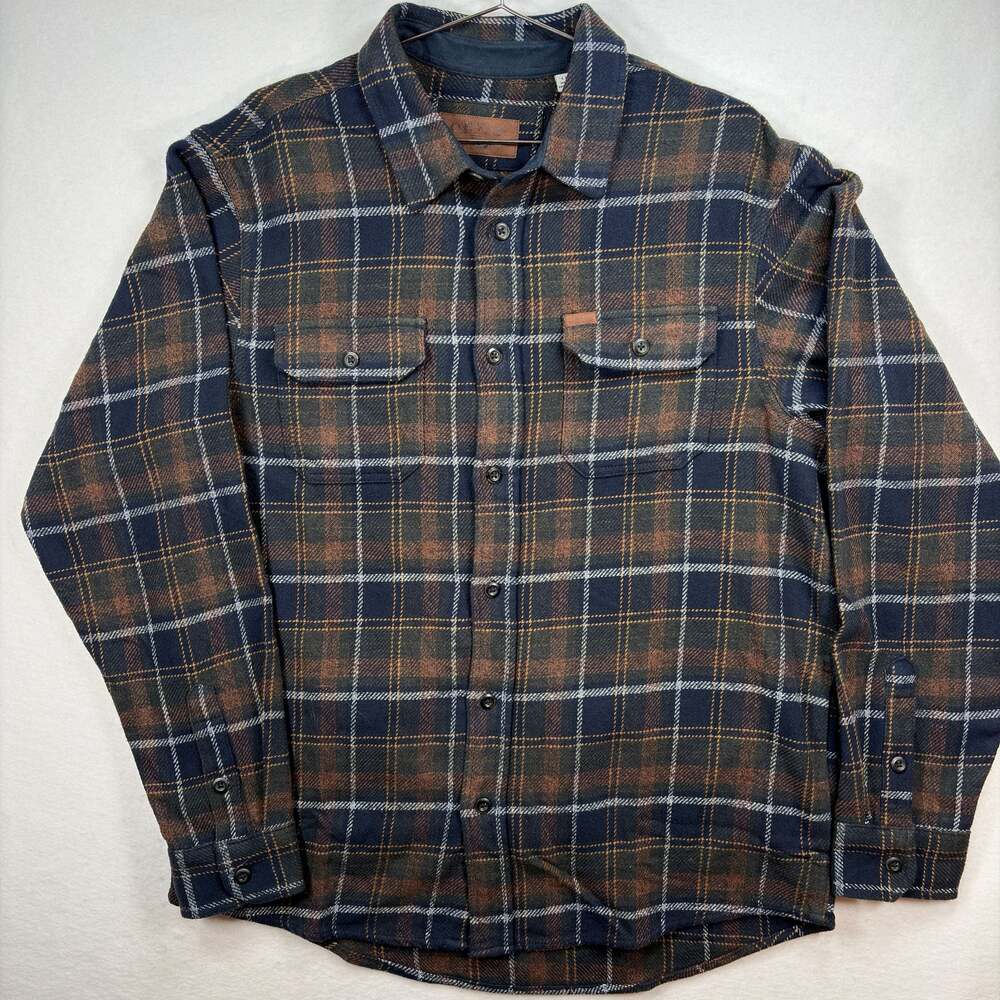 Orvis Shirt Mens Large Brown Navy Plaid Heavyweight‎ Twill Outdoor Long Sleeve